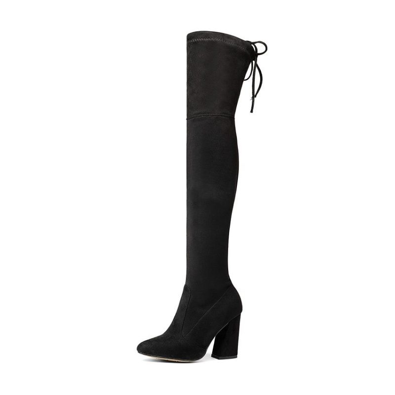 Vanessa's New Flock Leather Women Over The Knee Boots Lace Up Sexy High Heels - Image 4