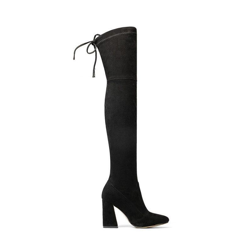 Vanessa's New Flock Leather Women Over The Knee Boots Lace Up Sexy High Heels - Image 5