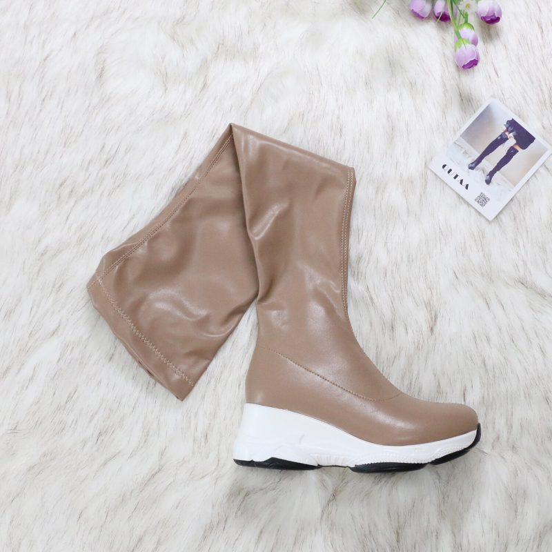 Vanessa's Round Toe Autumn Winter Casual Women Shoes Stretch PU Over The Knee Boots - Image 4