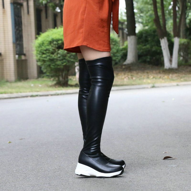 Vanessa's Round Toe Autumn Winter Casual Women Shoes Stretch PU Over The Knee Boots - Image 5