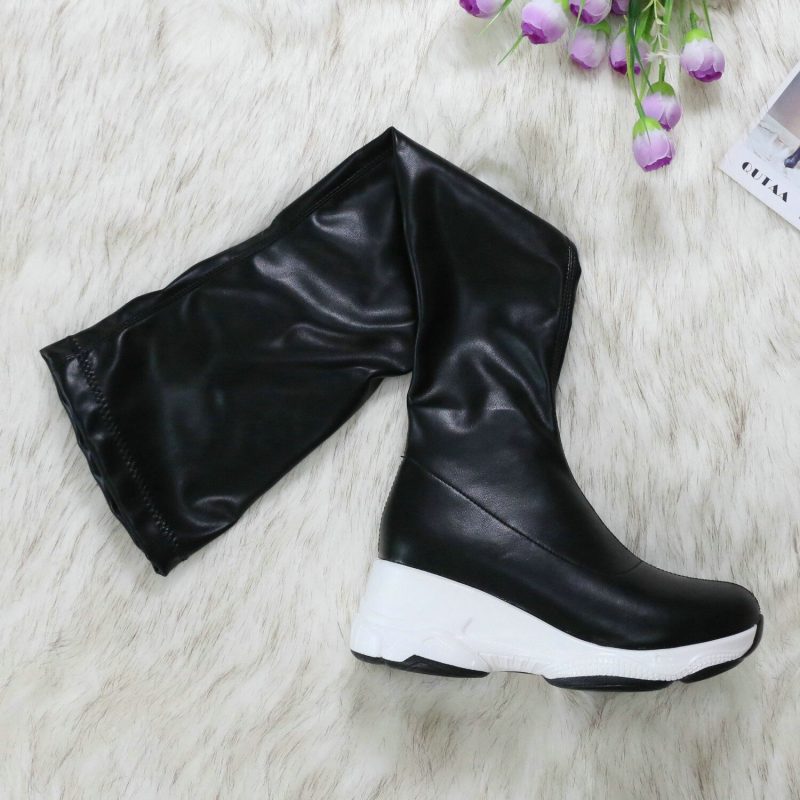 Vanessa's Round Toe Autumn Winter Casual Women Shoes Stretch PU Over The Knee Boots - Image 2