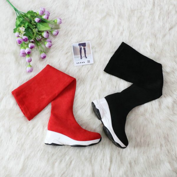 Vanessa's Round Toe Over The Knee Women Boots Autumn Winter Wedge Heel Fashion Casual Women Shoes - Image 3