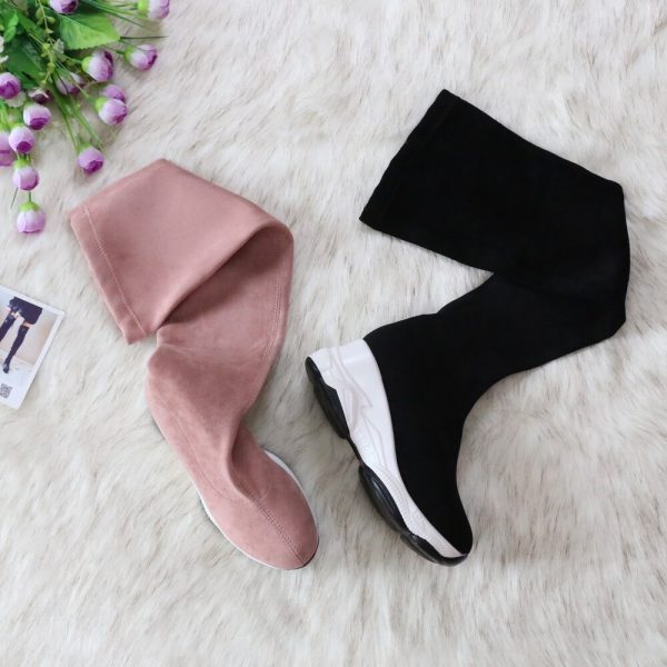 Vanessa's Round Toe Over The Knee Women Boots Autumn Winter Wedge Heel Fashion Casual Women Shoes - Image 4