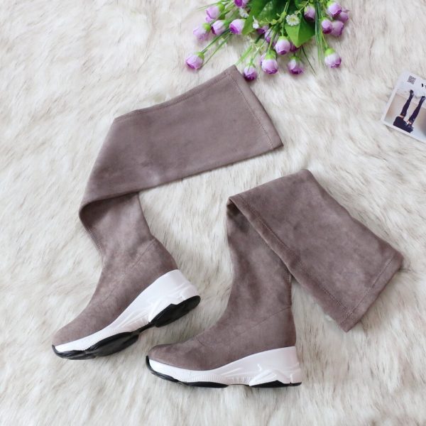 Vanessa's Round Toe Over The Knee Women Boots Autumn Winter Wedge Heel Fashion Casual Women Shoes - Image 5