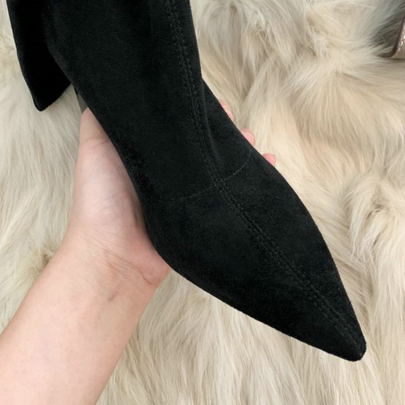 Vanessa's Stretch Flock Over The Knee Boots Winter Pointed Toe Slip On Women Shoes - Image 3