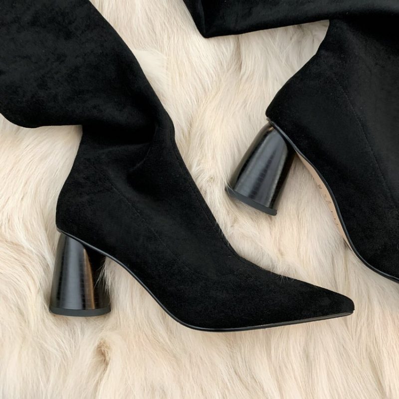 Vanessa's Stretch Flock Over The Knee Boots Winter Pointed Toe Slip On Women Shoes - Image 4