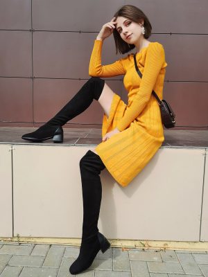 Vanessas Women Over The Knee Boots Autumn Winter Square Toe Women Shoes