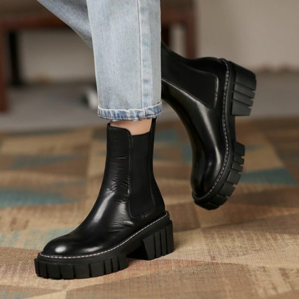 Vanessa's Genuine Leather Platform Ankle Boots Slip On Long Boots - Image 3