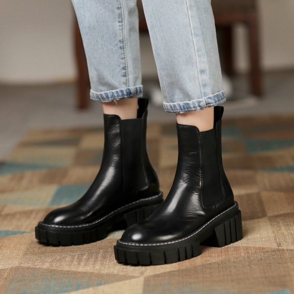 Vanessa's Genuine Leather Platform Ankle Boots Slip On Long Boots - Image 4