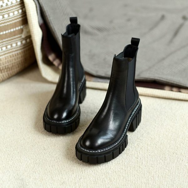 Vanessa's Genuine Leather Platform Ankle Boots Slip On Long Boots - Image 5