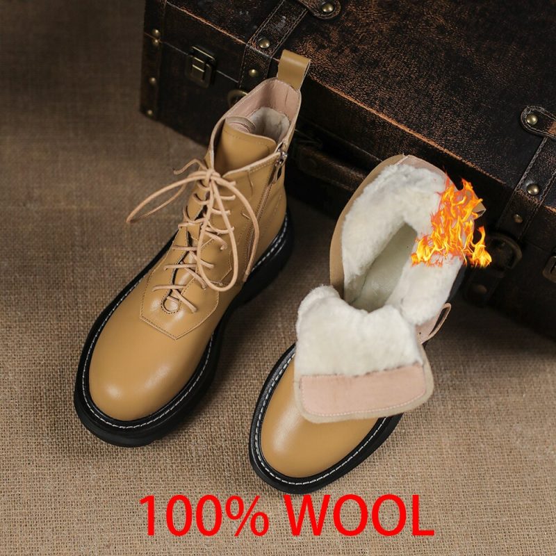 Vanessa's Plush Lace Up Ankle Boots Genuine Leather Winter Boots - Image 2