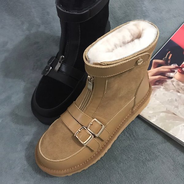 Vanessas Snow Boots Autumn Winter Flat Heel Cow Suede Fur Ankle Women Boots - Image 3