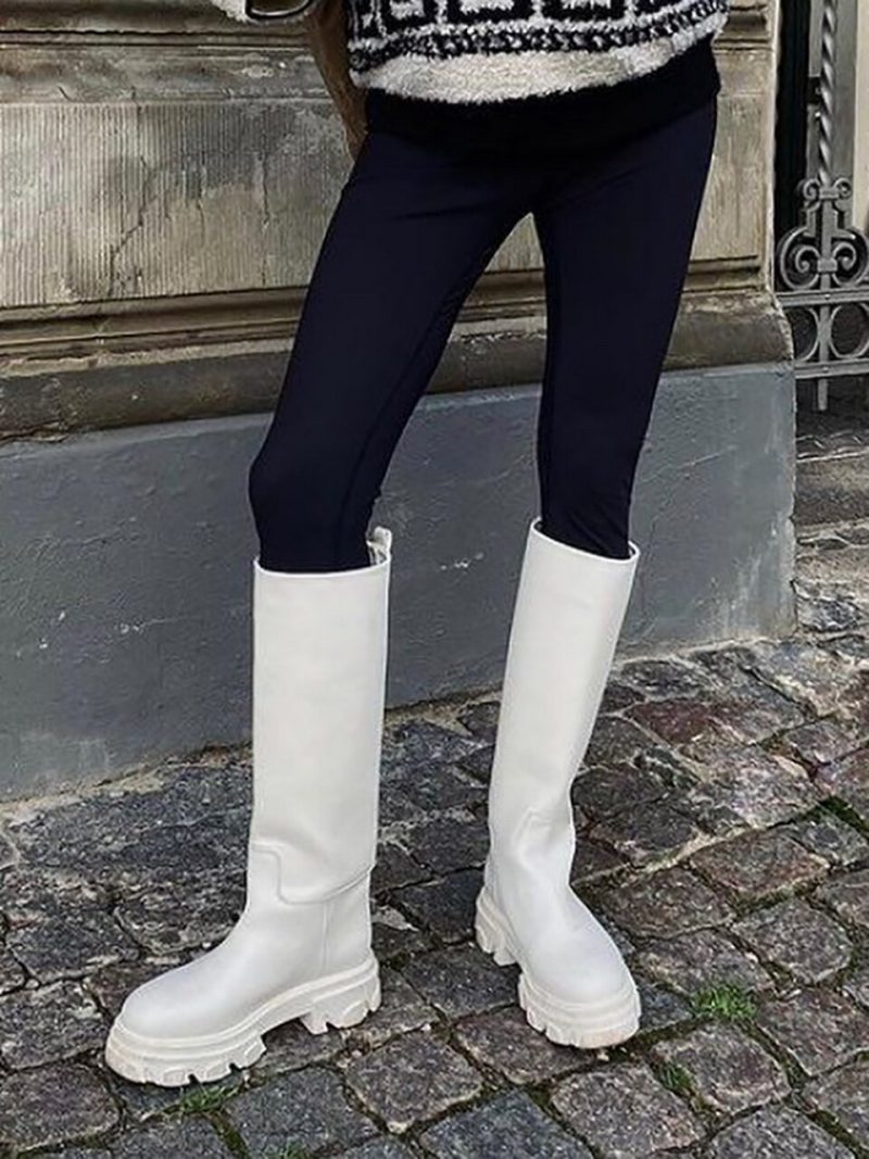 Vanessa's Women Knee High Boots Genuine Leather Low Heel Chelsea Winter Warm Shoes - Image 3