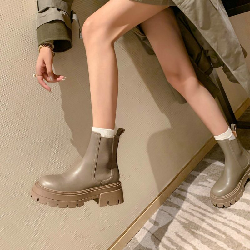 Vanessa's Thick Med Heels Women Ankle Boots Genuine Leather Platform Office Ladies Chelsea Shoes - Image 2