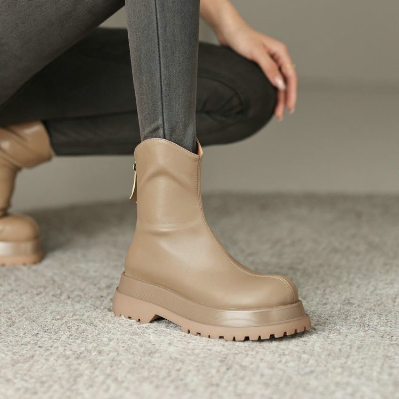Vanessa's Vintage Women Ankle Boots Autumn Winter Female Office Round Toe Med Heels - Image 5