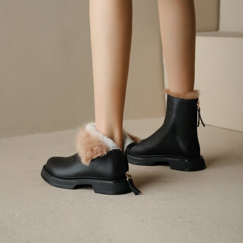 Vanessa's Women Ankle Boots Warm Plush Winter Genuine Leather Black Snow Boots - Image 4