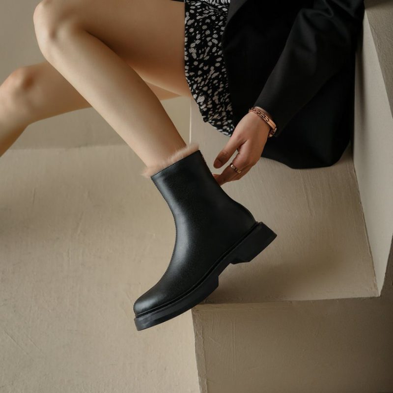Vanessa's Women Ankle Boots Warm Plush Winter Genuine Leather Black Snow Boots - Image 5