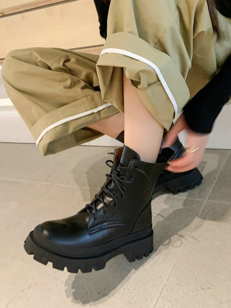Vanessa's Women Ankle Boots Winter Fashion Cross-Tied Genuine Leather Thick Heels Boots - Image 5