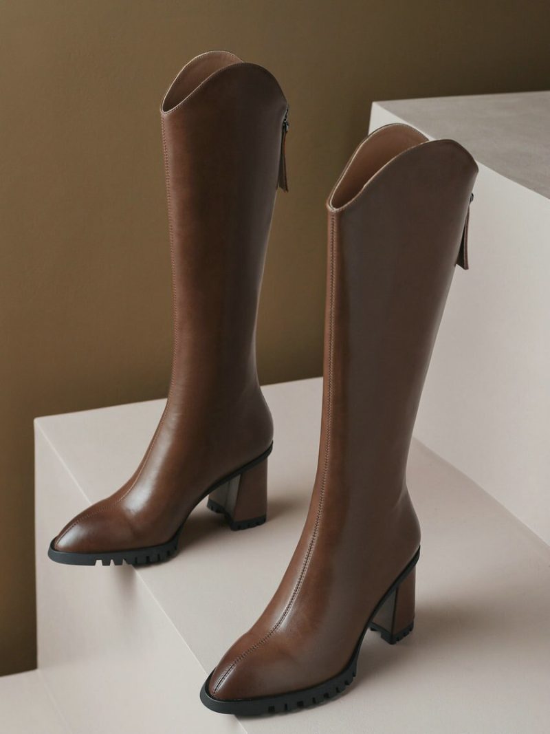 Vanessa's Women Knee High Boots High Quality Genuine Leather Motorcycle Boots - Image 4