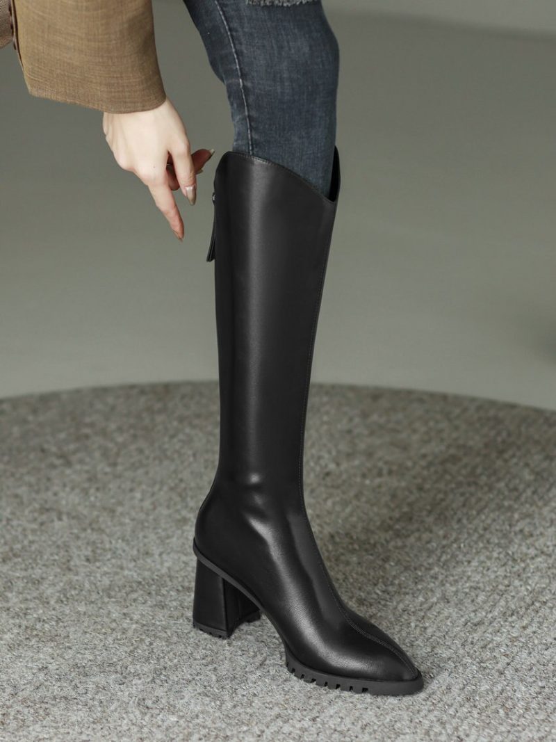 Vanessa's Women Knee High Boots High Quality Genuine Leather Motorcycle Boots - Image 2