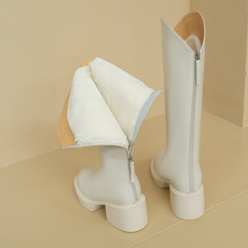 Vanessa's Women Knee High Boots Winter Designer Wool Warm Genuine Leather Motorcycle Boots - Image 6