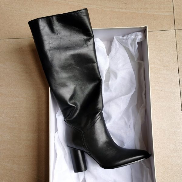 Vanessa's Fashion Women Winter Genuine Leather Knee High Boots Lady Pointed Toe High Heels - Image 6