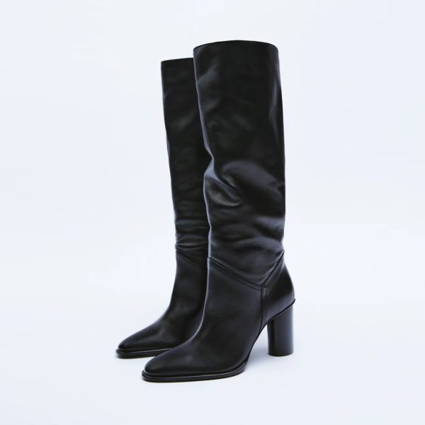 Vanessa's Fashion Women Winter Genuine Leather Knee High Boots Lady Pointed Toe High Heels - Image 2