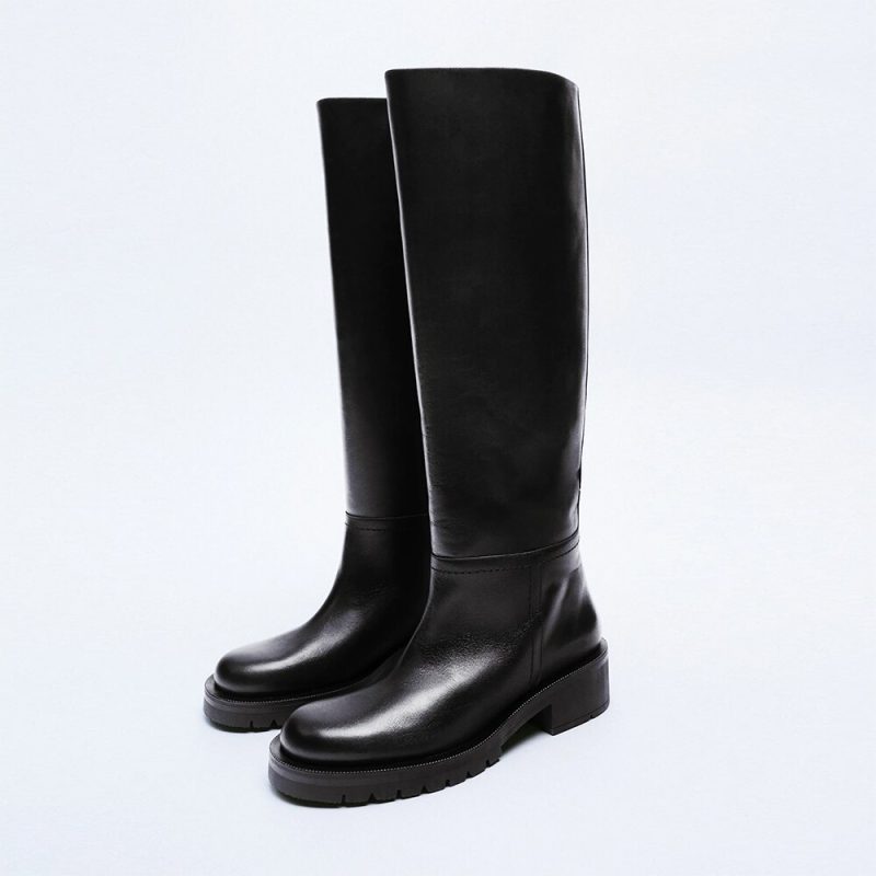 Vanessas Fashion Women Knee High Boots Full Cow Leather Warm Flats Thick High Heels - Image 4