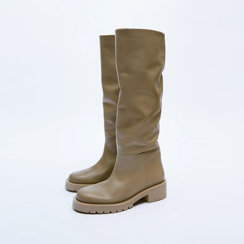 Vanessas Fashion Women Knee High Boots Full Cow Leather Warm Flats Thick High Heels - Image 2