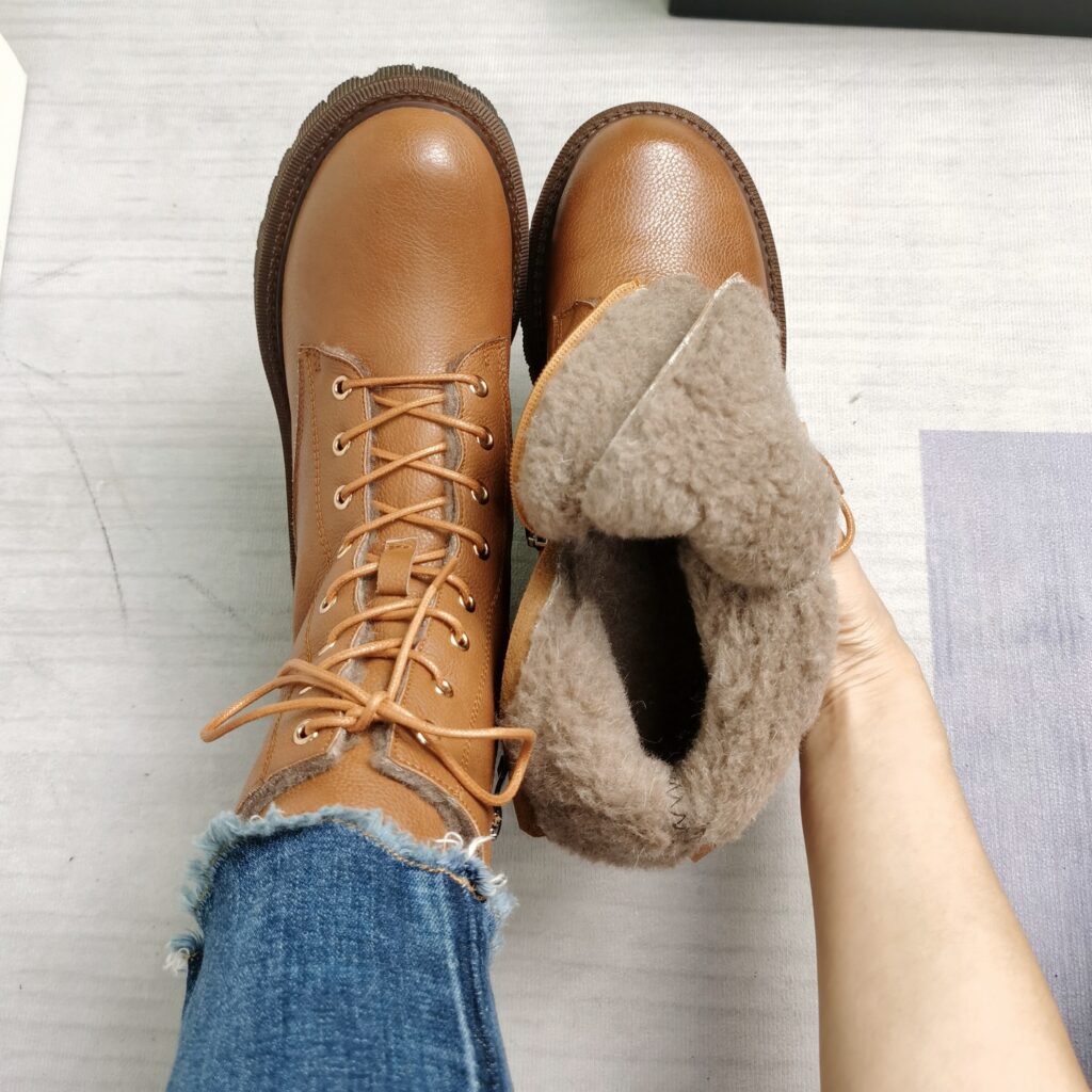 Vanessas Women Ankle Boots Wool Fur Platform Fashion Warm Mid Heel Motorcycle Boots - Image 3