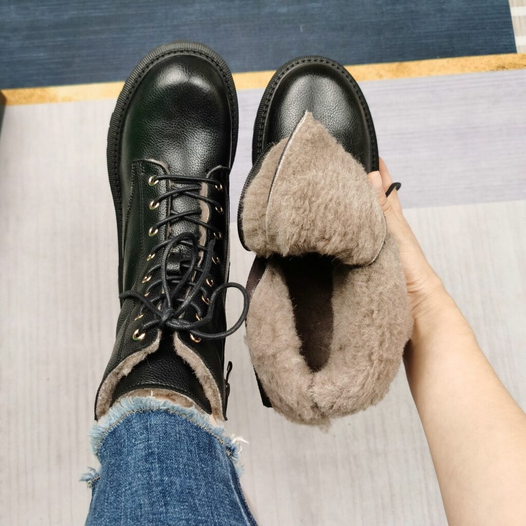 Vanessas Women Ankle Boots Wool Fur Platform Fashion Warm Mid Heel Motorcycle Boots - Image 4