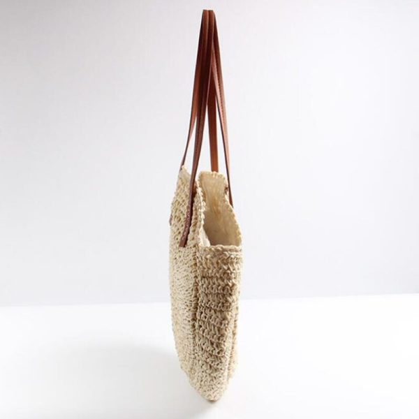 Round Straw Beach Bag Vintage Handmade Woven Shoulder Bag - Image 4