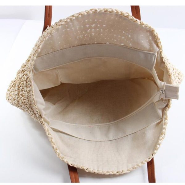 Round Straw Beach Bag Vintage Handmade Woven Shoulder Bag - Image 5