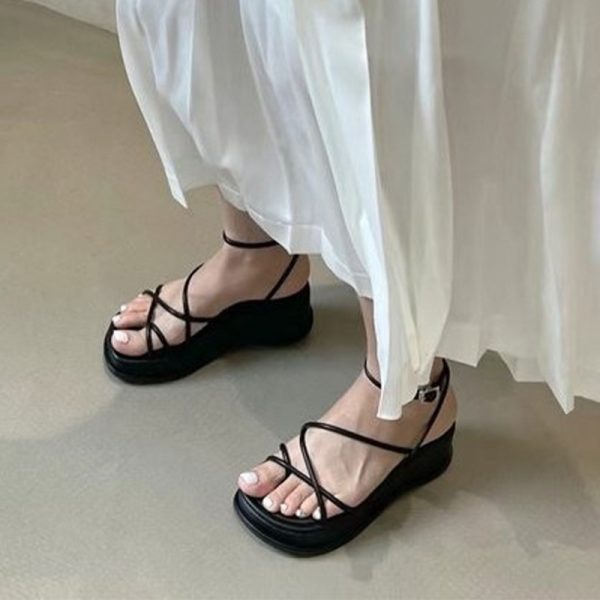 Sandals Women Summer Square Toe Ankle Strap Platform Wedges Ladies Shoes Casual Non-slip Sandals - Image 2