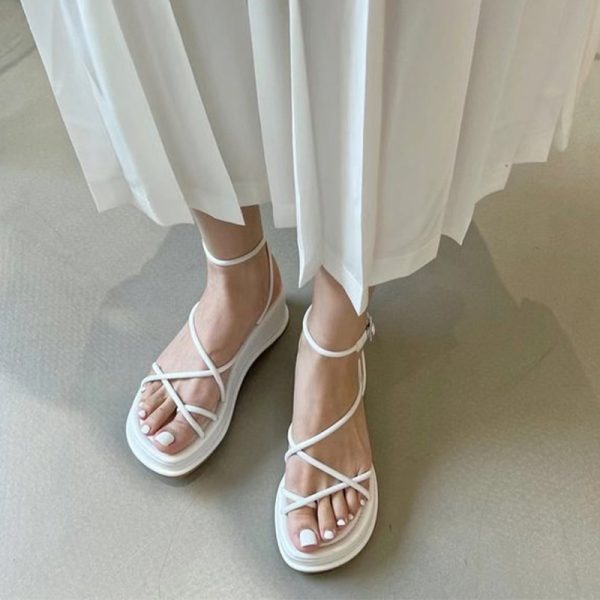 Sandals Women Summer Square Toe Ankle Strap Platform Wedges Ladies Shoes Casual Non-slip Sandals - Image 4