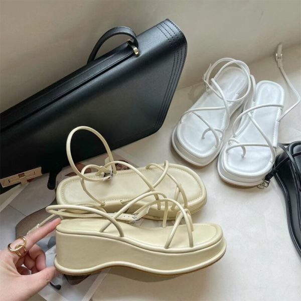 Sandals Women Summer Square Toe Ankle Strap Platform Wedges Ladies Shoes Casual Non-slip Sandals - Image 6