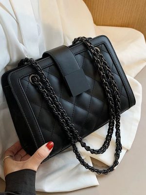 Small Black PU Leather Crossbody Bag For Women Winter Branded Chain Designer Shoulder Handbag