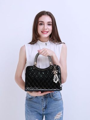 New Fashion Designer PU Leather Tote Shoulder Bag Handbag Ladies Messenger chain plaid