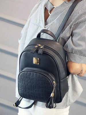 Women backpack leather school bags for teenager girls stone sequined female preppy style small backpack