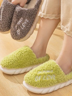 Vanessas Women Slippers Furry Warm Waterproof Platform Flat Bottom Non-Slip Slippers