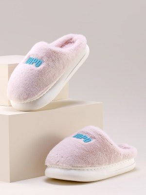 Vanessas Women Winter Slippers Letter Print Bedroom Non-slip Couple Slippers