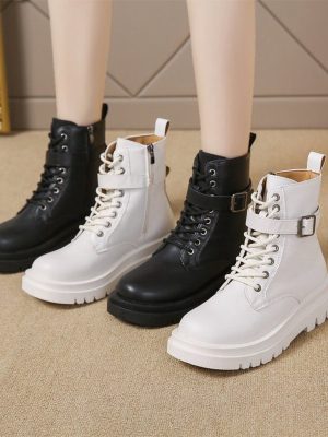 Fashionable PU Zip-Up Women’s Ankle Boots with Thick Platform Sole – Autumn Casual Shoe for Ladies