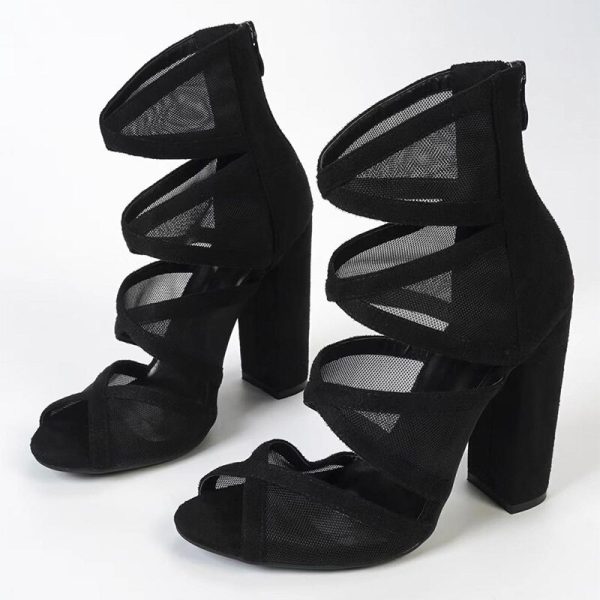 Women's Ankle Sandals Hollow Peep Toes Thick High Heel - Image 4