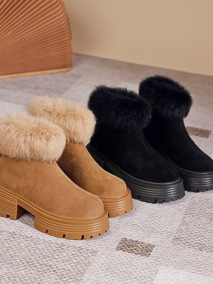 Fashionable Warm Women’s Flock Snow Boots – Non-Slip Thick Sole Ankle Boots for Winter Comfort