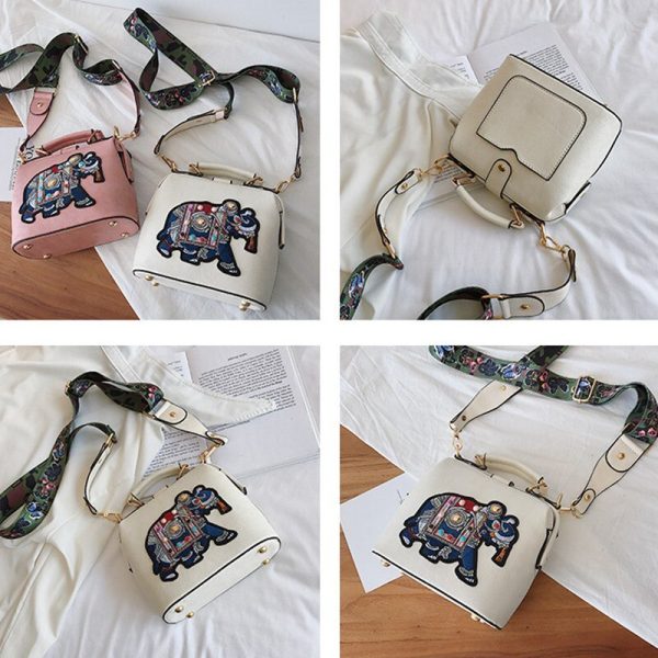 Women's Handbags Purses Vintage Embroidery Elephant Bag Wide Butterfly Strap PU Leather Women Shoulder Crossbody Bag - Image 3