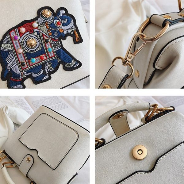 Women's Handbags Purses Vintage Embroidery Elephant Bag Wide Butterfly Strap PU Leather Women Shoulder Crossbody Bag - Image 4