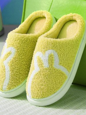 Autumn Winter Women’s Plush Warm Cotton Bedroom Slippers – Flat Non-slip Ladies Shoes