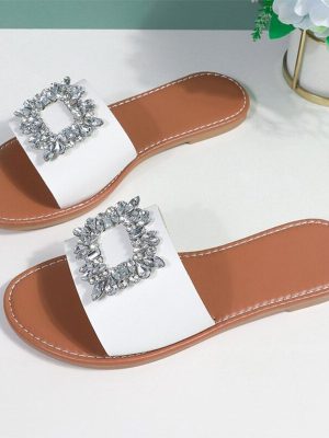 Vanessas Women Slippers Plus Size Rhinestone Flat Platform Non-slip Slippers