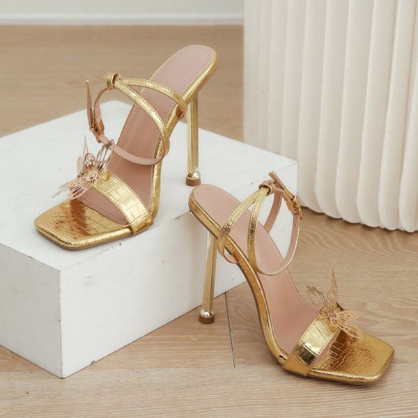 Vanessas Thin High Sandals Ladies Butterfly Straight Strap High Heels - Image 4