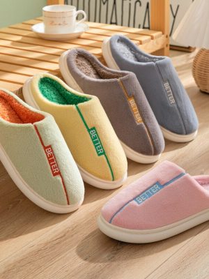 Women’s Winter Short Plush Home Slippers with Non-Slip Sole for Warm and Comfortable Feet